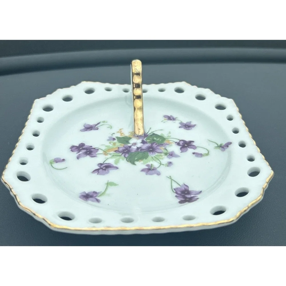 VINTAGE NORCREST SWEET VIOLET Lemon Plate Gold Handled (MODEL 5/482) Japan